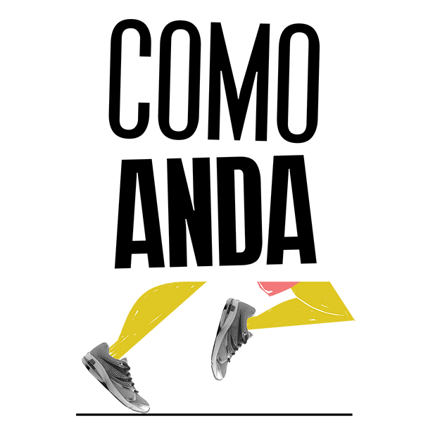 Logo do Como Anda, com pés de tênis caminhando
